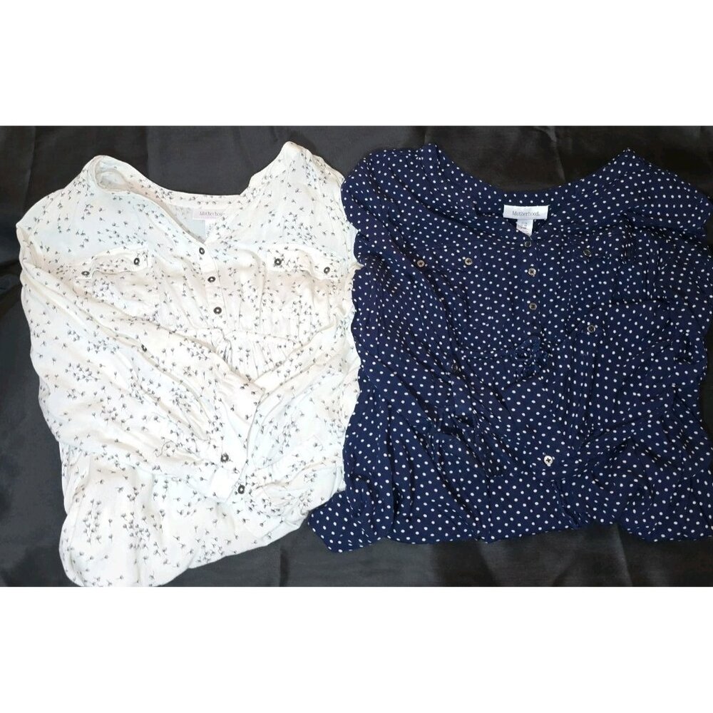 Motherhood Maternity Tunic Tops Set of 2 -  1X Drawstring Workwear Rayon Soft